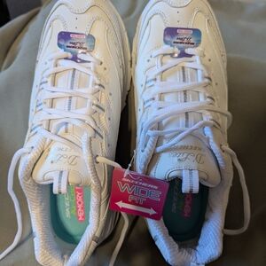 Skechers White Wide Fit Sneakers